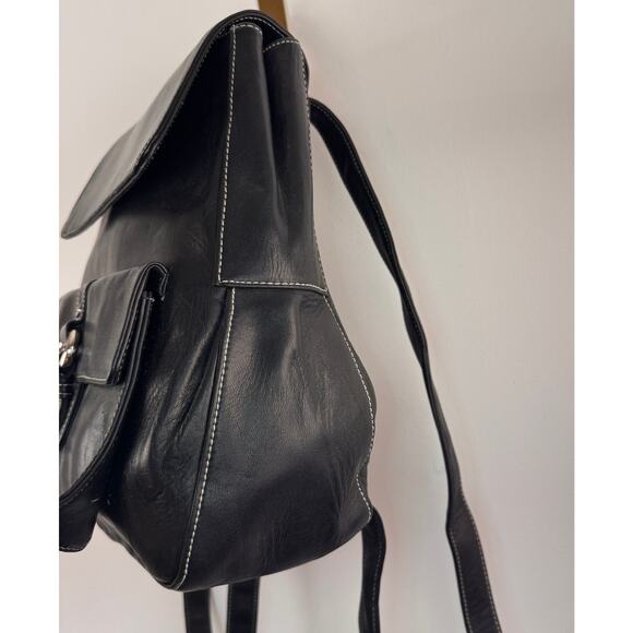 Vintage PERLINA Backpack Black Leather SnapTop Handle Adjustable Strap Handbag main image 12
